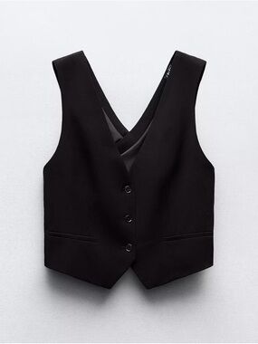 Zara Black Button-Front Vest